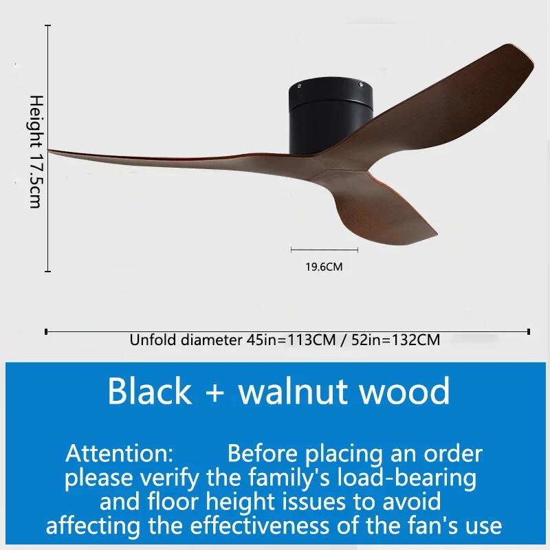 45/52" Nordic Ceiling Fan 35W DC Motor Low Noise Electric Fan 6 Wind Speeds Adjustable Home Restaurant Ceiling Fan