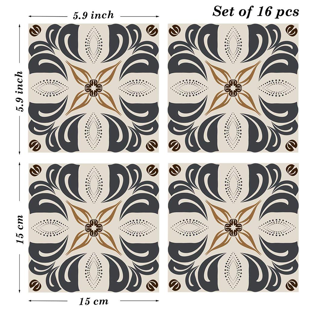 Poromoro Portuguese Spanish Style Azulejo Tile Stickers Peel Stick Kitchen Bathroom Mosaic Tile Stickers Set & - & - & - 16-Piece (5.9,4)