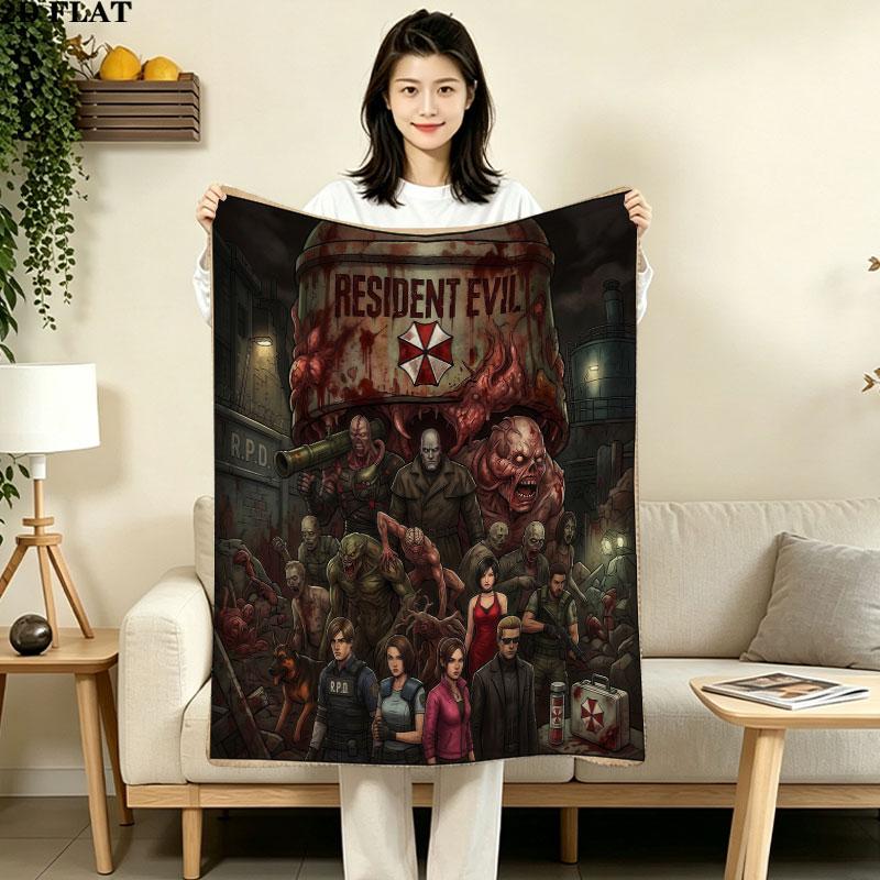 1PC Resident Evil Patterned Flannel Blanket Suitable For All Seasons For Home Decor Warmth And Comfort Gifts Holiday Present