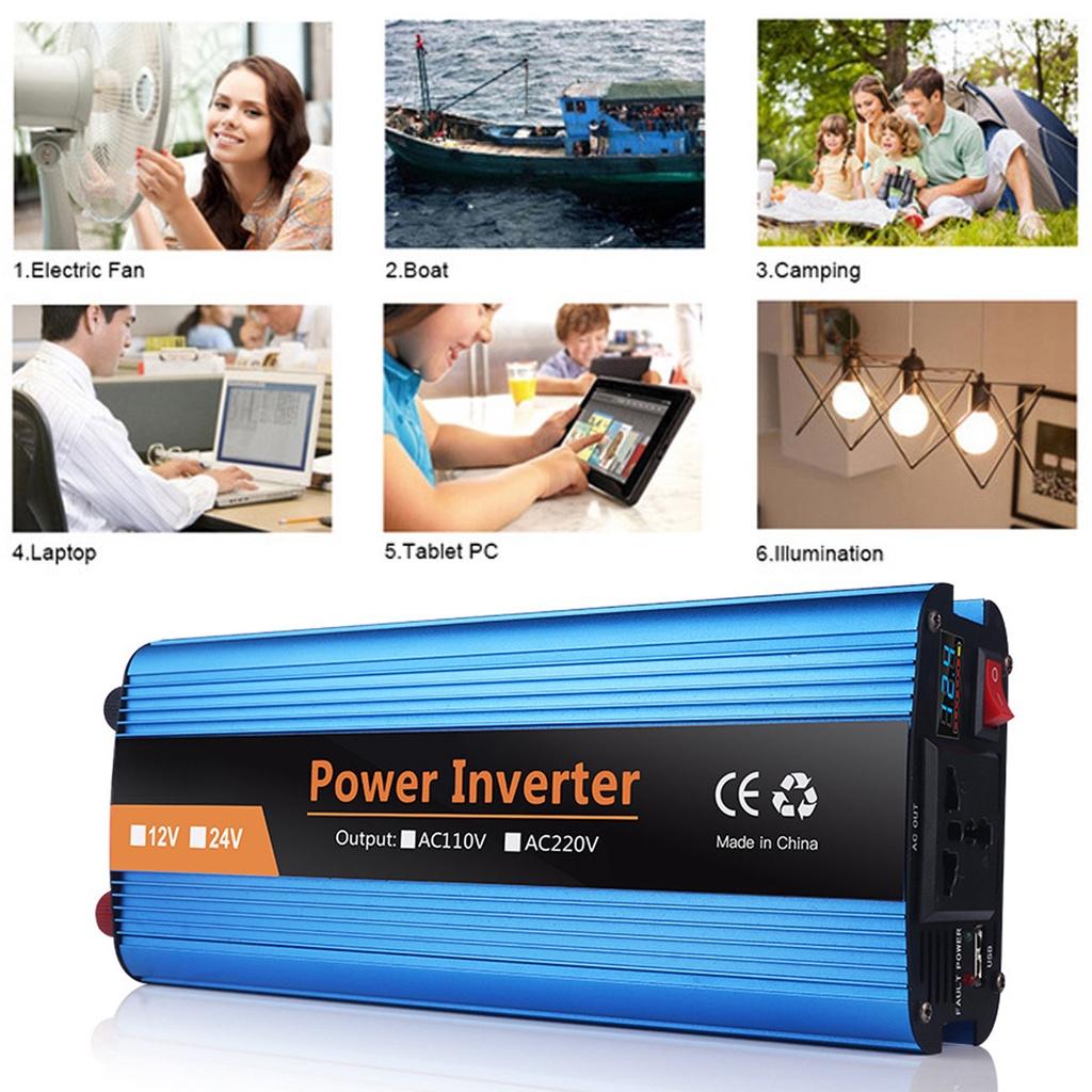 3000W Inverter Car Power Inverter Modified Sine Wave Voltage Transformer Converter Charger Solar Inversor LCD Display 12V 220V