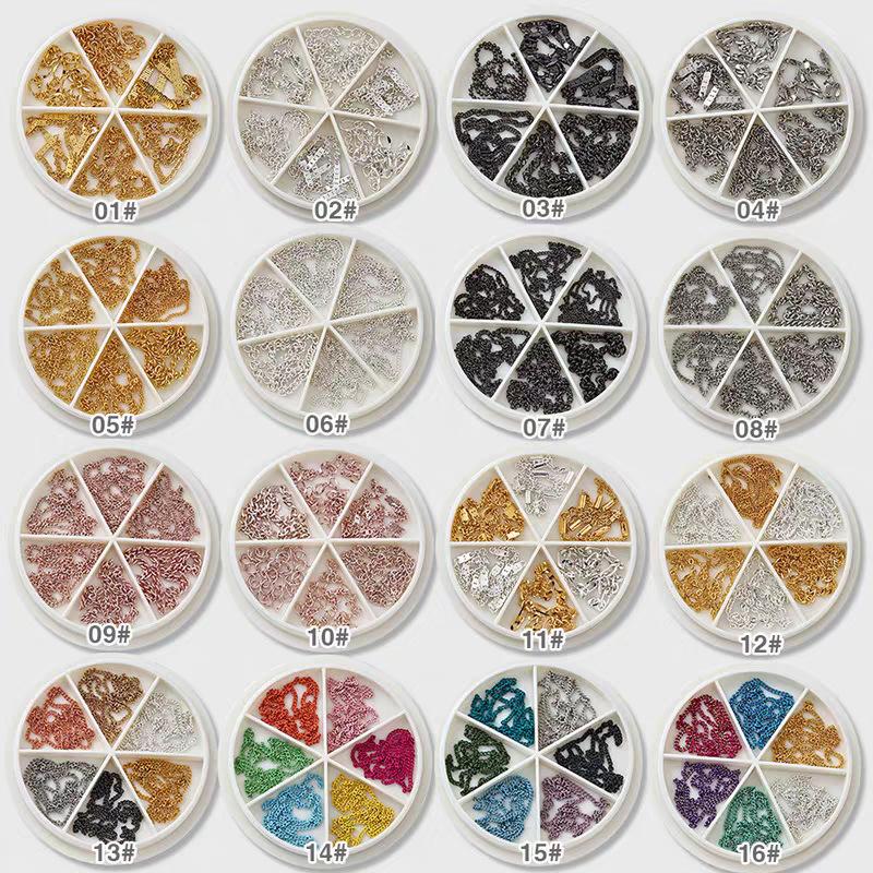Nail Art Nail Art Jewelry Steel Ball Chain Ultra-Fine Metal 6-Grid Mixed Turntable Jewelry Decoration