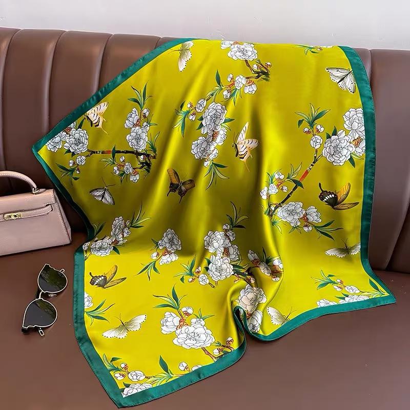 Simulation silk flower printing silk scarf square scarf high-end shawl sunscreen neck scarf headscarf scarf