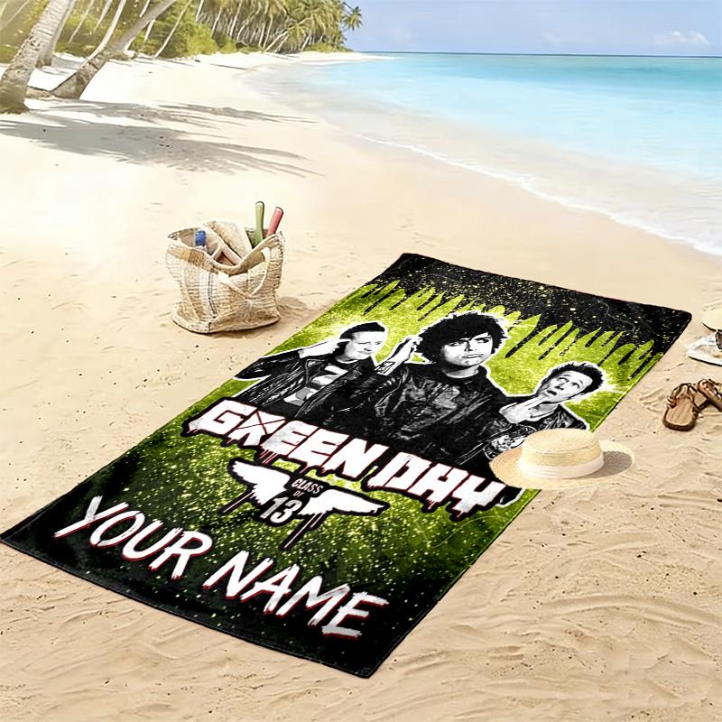 Name Custom Band Green Day Print Beach Towel, Large Soft Quick Dry Towel for Beach Camping Swimming