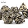 7 Pcs Yellow Meteor Hammer Metal Dice Solid Metal Polyhedral Dice Set Suitable For Role-Playing Dice PropBoard Game Gift