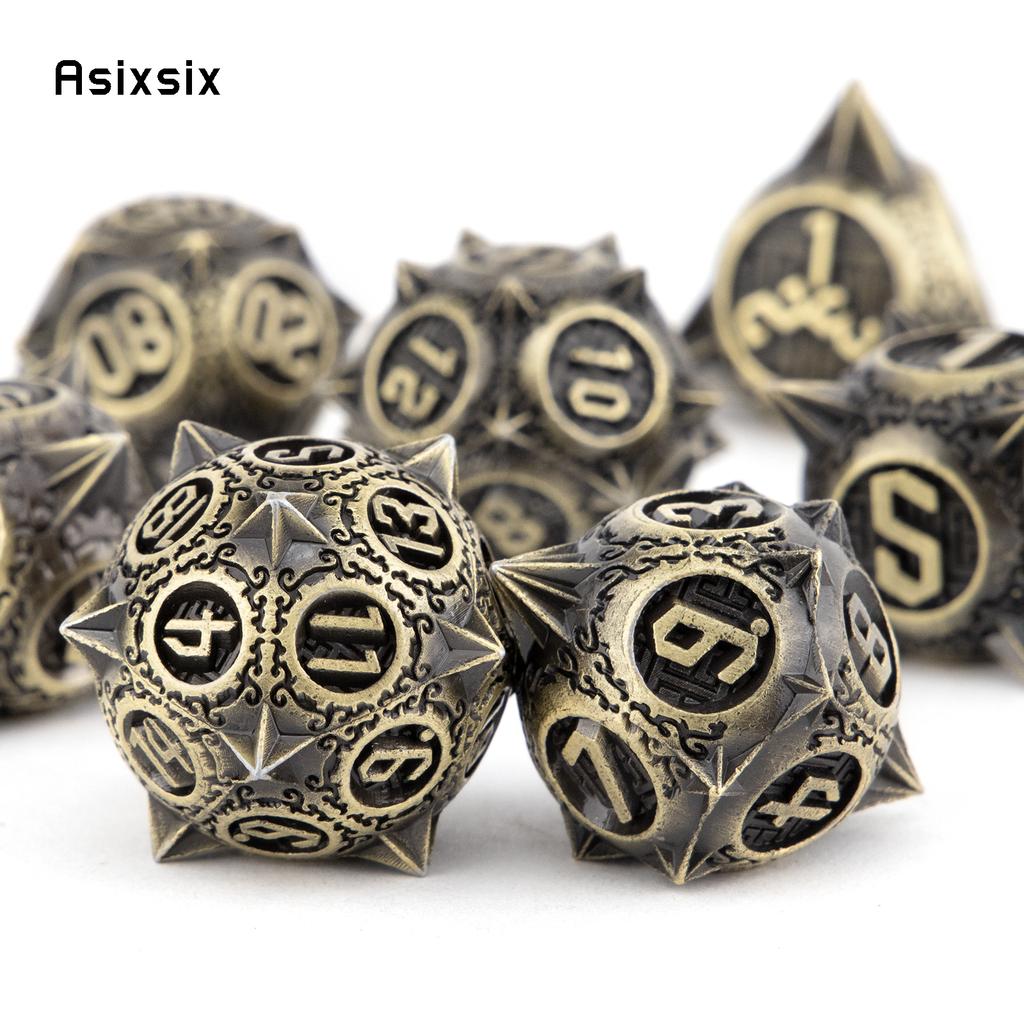 7 Pcs Yellow Meteor Hammer Metal Dice Solid Metal Polyhedral Dice Set Suitable For Role-Playing Dice PropBoard Game Gift