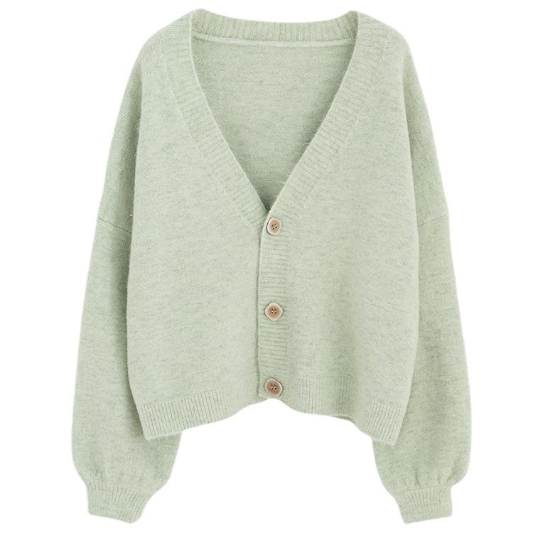 Spring and Autumn Women's Sweater Cardigan Loose Long Sleeve Sweater Tops V-Neck Knit Cardigan