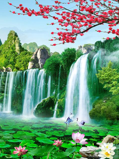 5D Full Drill Diamond Painting Waterfall Nutural Landscape Embroidery Cross Stitch Decoration for Home