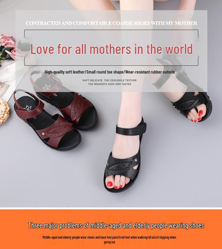 Women's Waterproof Beach Sandals - Comfortable Soft Sole Clogs for Middle-Aged and Elderly