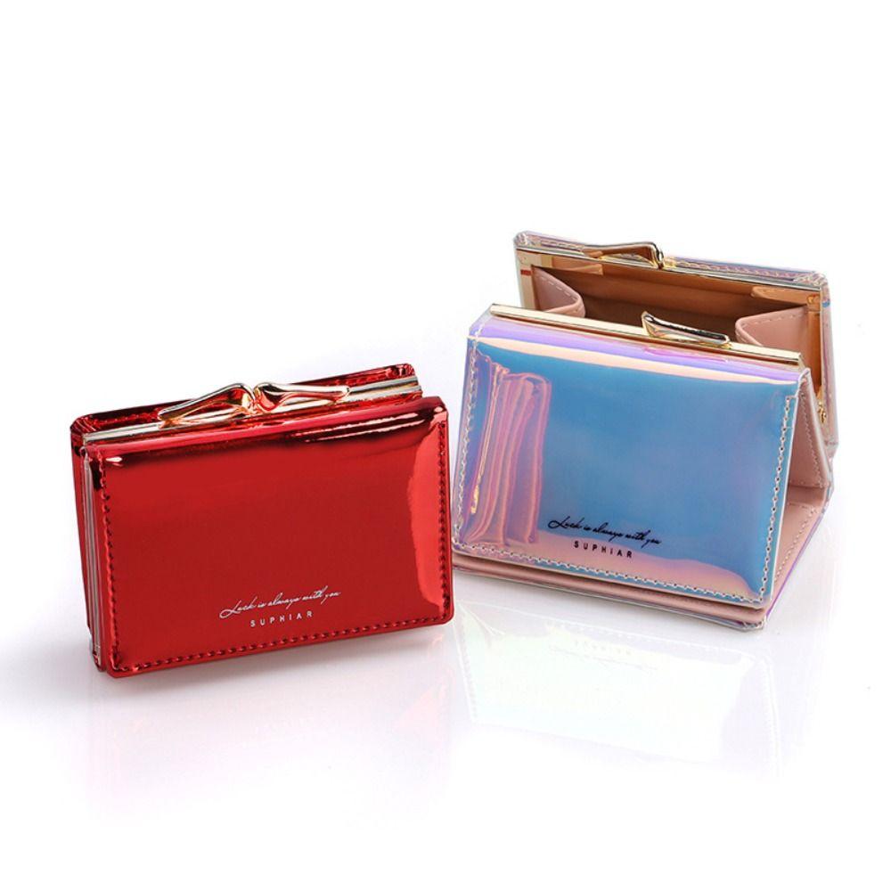 

Multi-card Slot Laser Short Wallet Colorful Rainbow Card Holder Portable Pu Laser Coin Purse Daily серебряный