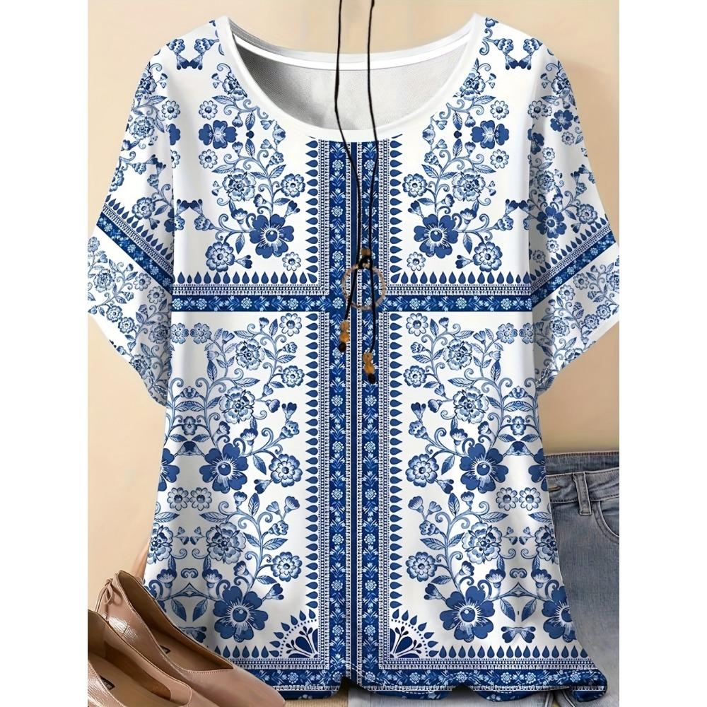 Vintage Paisley Graphics Women's Short Sleeve T-Shirt Ethnic Style O-Neck 3D Printed Top Tees Summer Loose Women's Clothing