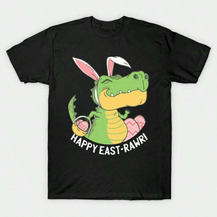 

Happy East-Rawr TShirt T Rex Dinosaur Egg Easter Bunny Unisex Soft Fabric Breathable Comfortable Casual Fashion Short Sleeve ... S разноцветный