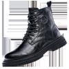 2025 Men's Genuine Leather High Top Martin Boots, Trendy Thick-Soled, Retro British Style, Plus Velvet.