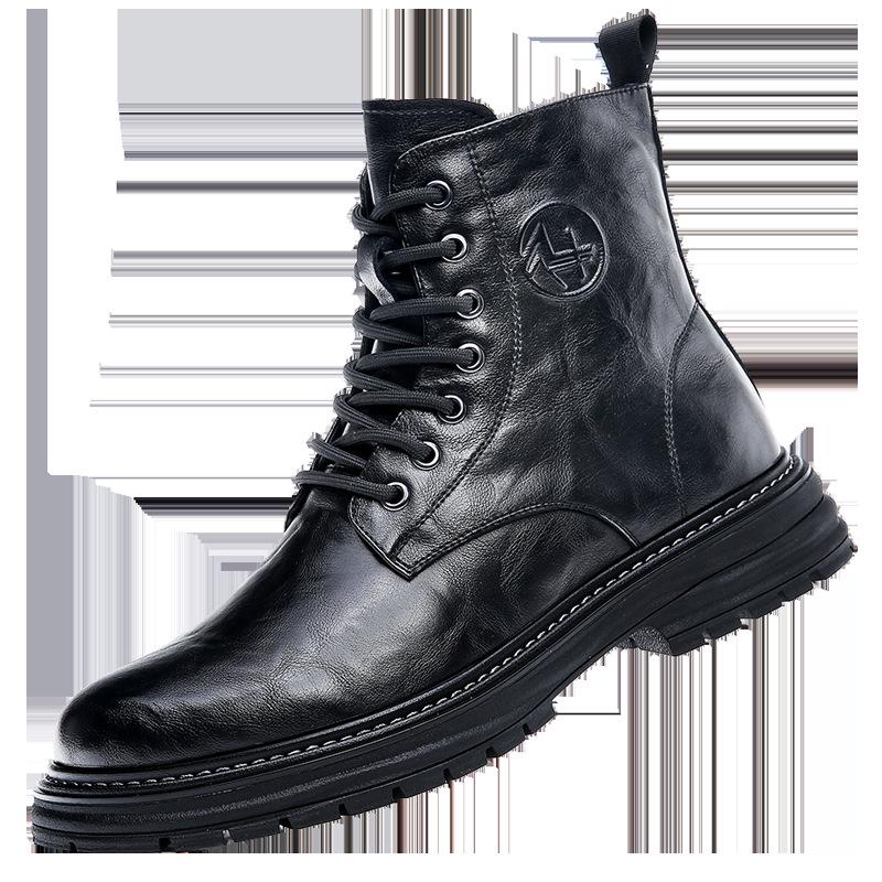 2025 Men's Genuine Leather High Top Martin Boots, Trendy Thick-Soled, Retro British Style, Plus Velvet.