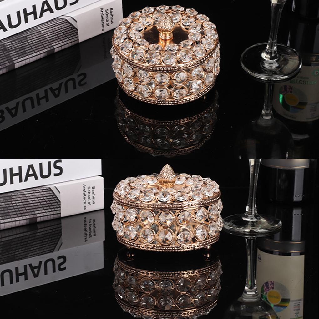 Iron Elegant Heart-shaped Mirrored Keepsake Box Handmade Sparkling Crystals Handheld Boxes Container