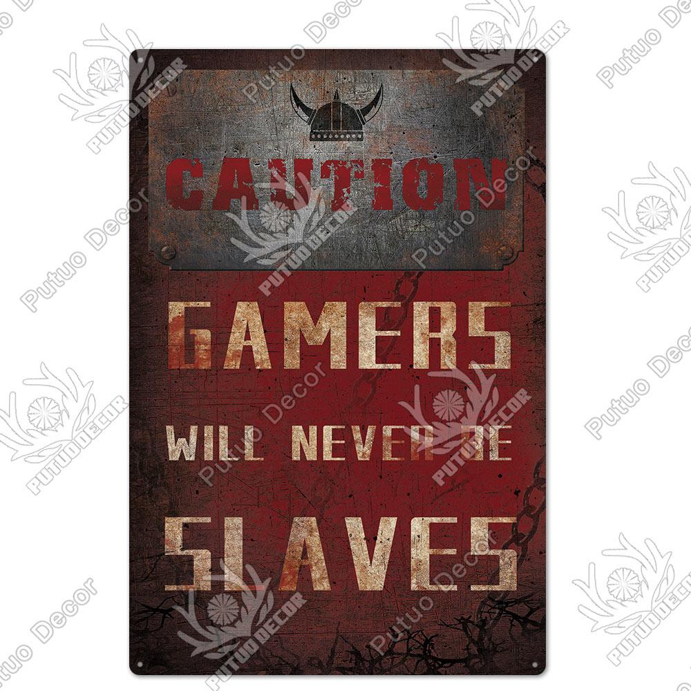 Decor Funny Gamer Metal Signs Vintage Tin Sign Gamer At Work Retro Signs for Home House Club Game Room Man Cave Wall Decor