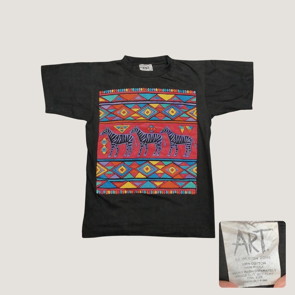 Vintage 90s Art by Design Zone T-Shirt Zebra Tribal Bellipanni Unisex Medium