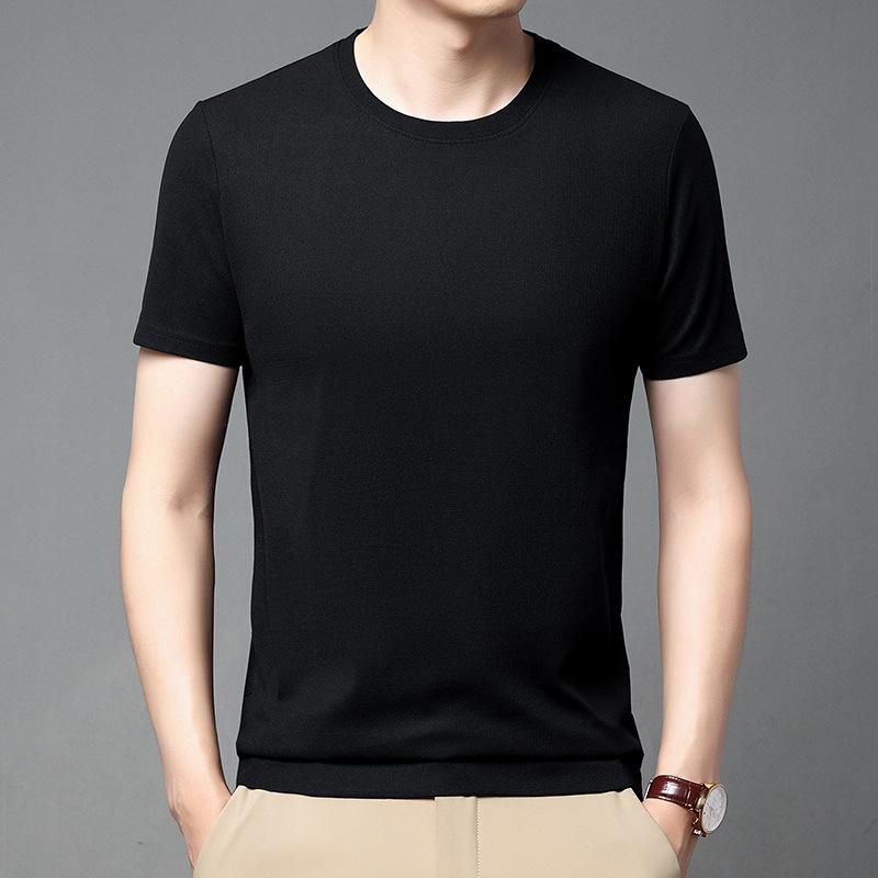 Lato Nowy Męski T-shirt z Okrągłym Dekoltem i Krótkim Rękawem Odporny na Zagniecenia i Oddychający Top Teksturowana Tkanina Rekreacyjny Wszechstronny
