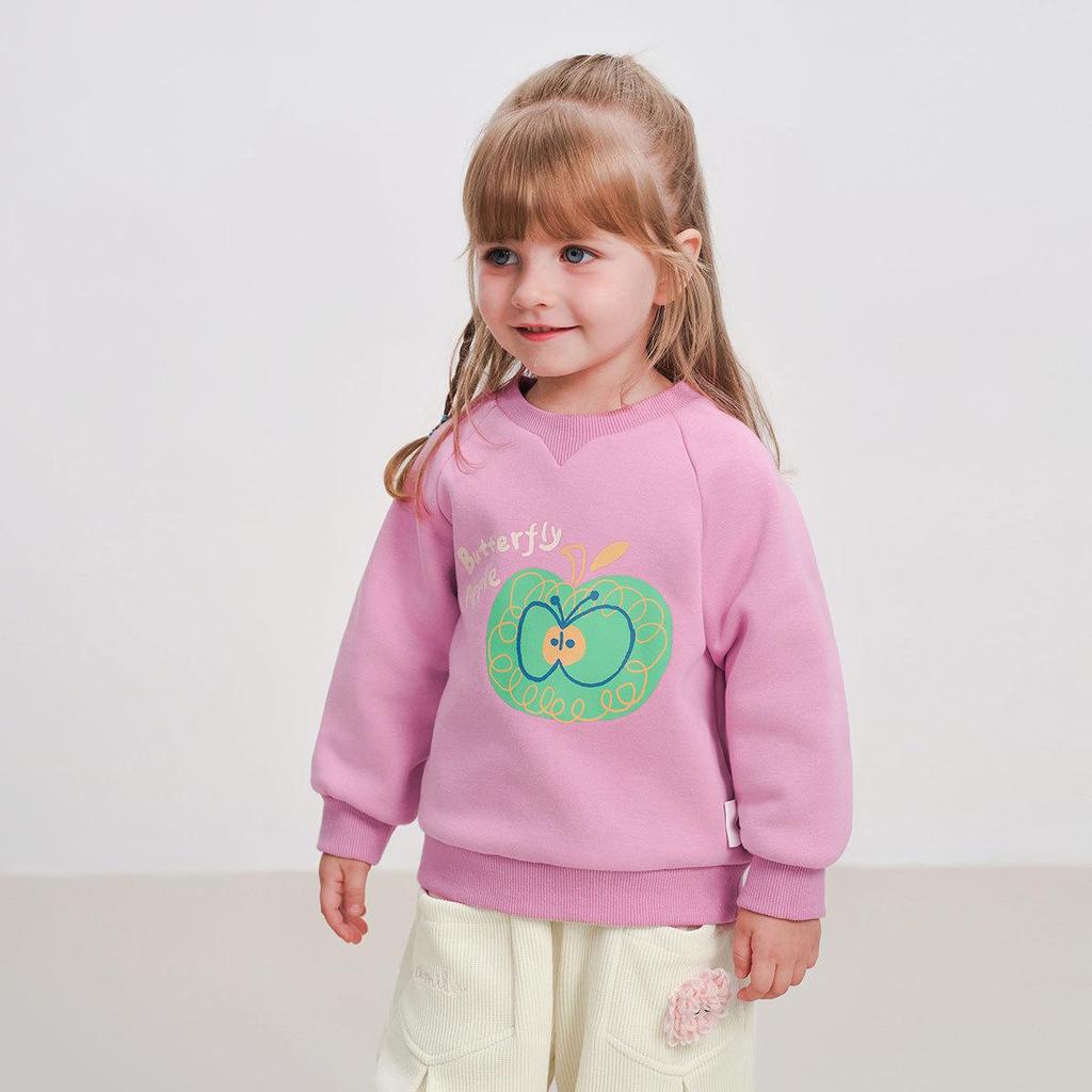 2025 Winter Kids' Fleece-Lined Cartoon Sweatshirt - Round Neck, Long Sleeve for Boys & Girls
