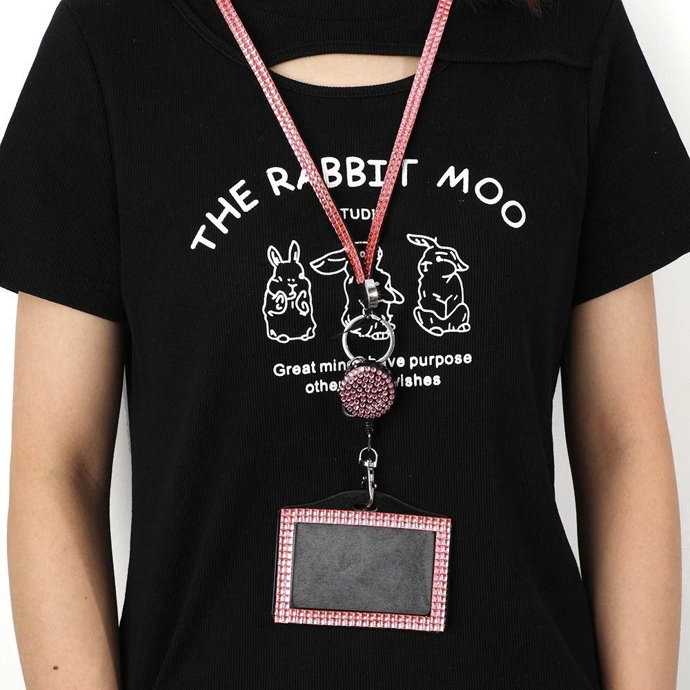 Necklace Strap Retractable Badge Reel Bling Crystal ID Card Holder  Office Supplies