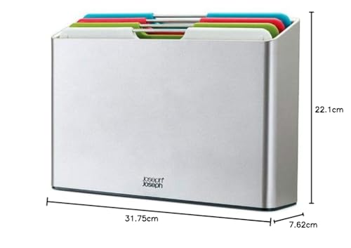 [Authentic] Joseph Joseph Double-Sided Cutting Board Set, Folio Regular, Silver (Cutting Board Size: 20 X 30 Cm), Color-Coded for Easy Use, 60187