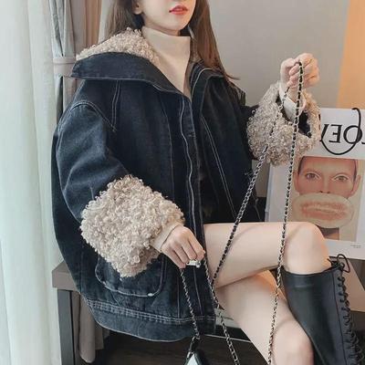 Women's Denim Cotton Jacket, Autumn/Winter 2025: All-Match, Plus Velvet, Imitation Lambswool, Large Size, Trendy Design.