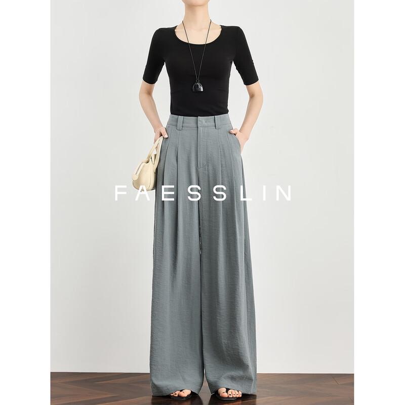 FAESSLIN Silk Blend Drape Wide-Leg Suit Pants XL