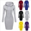 Autumn and Winter New Solid Color Hooded Long-sleeved Ladies Dress, Fashion Sports Street Classic All-match Mid-length Skirt Female Vitality 887