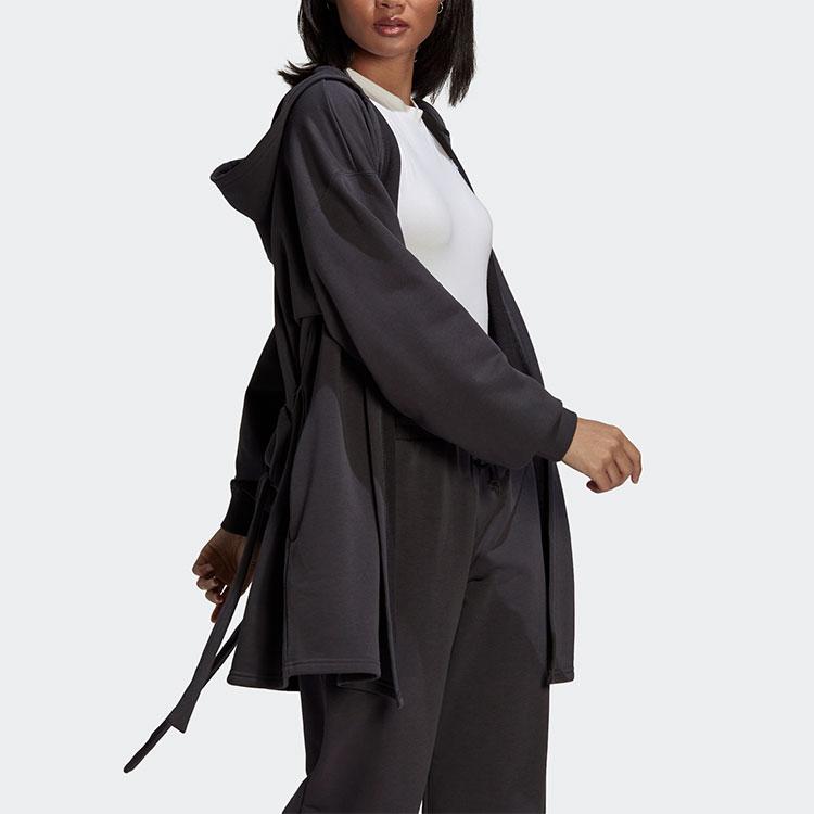 Adidas Originals Hooded Dress Solid Color Lace-Up Sports A-Line Dress Women dresses Black HU1636