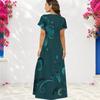 Women Plus Size V Neck Short Sleeve Pink Floral Printed Long Straight Dress