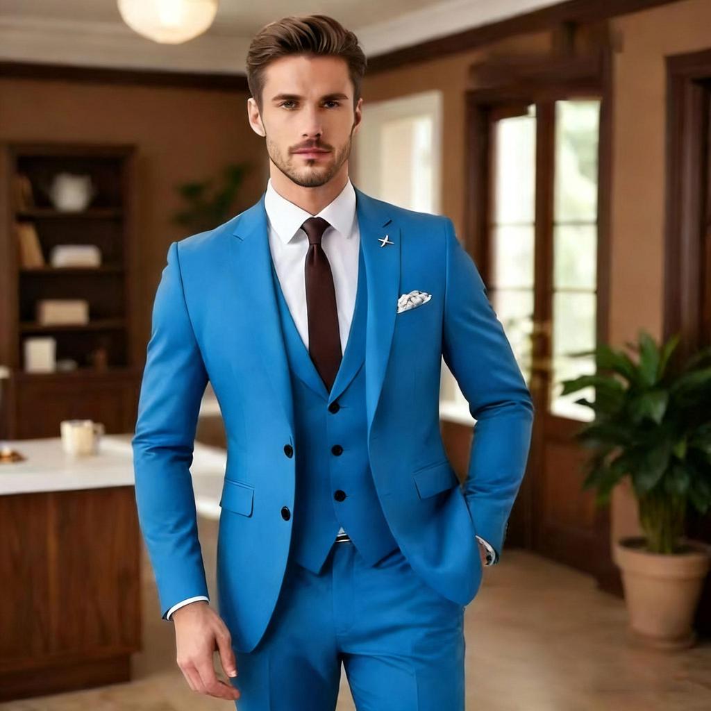 Dark Brown Suits for Men Fashion Single Breasted Solid Male Suit Fashion Business Casual Formal Wedding Party Tuxedo 3 Piece