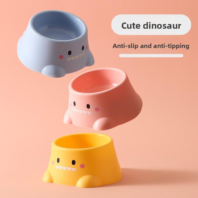 Neuer Hundenapf, Ein kleiner dinosaurierförmiger Einzelnapf zur Fütterung, mit schrägem Rand und Nackenschutz, Ist ein Edelstahl-Haustierkatzenfutterset