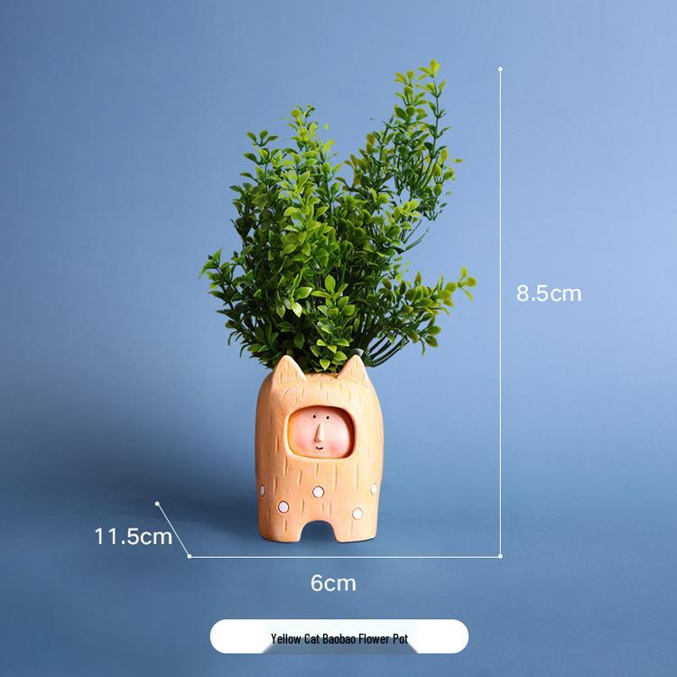 

Korean Cartoon Baozai Modern Home Wine Cabinet Desk Micro-Landscape Resin Crafts