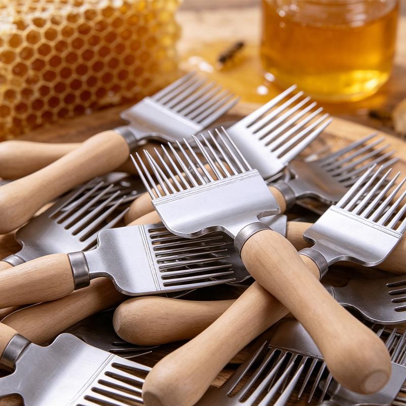 17-Pin Beekeeper Honey Cutter with Wooden Handle Uncapping Forks for Beehive Beekeeping Equipment Accessory
