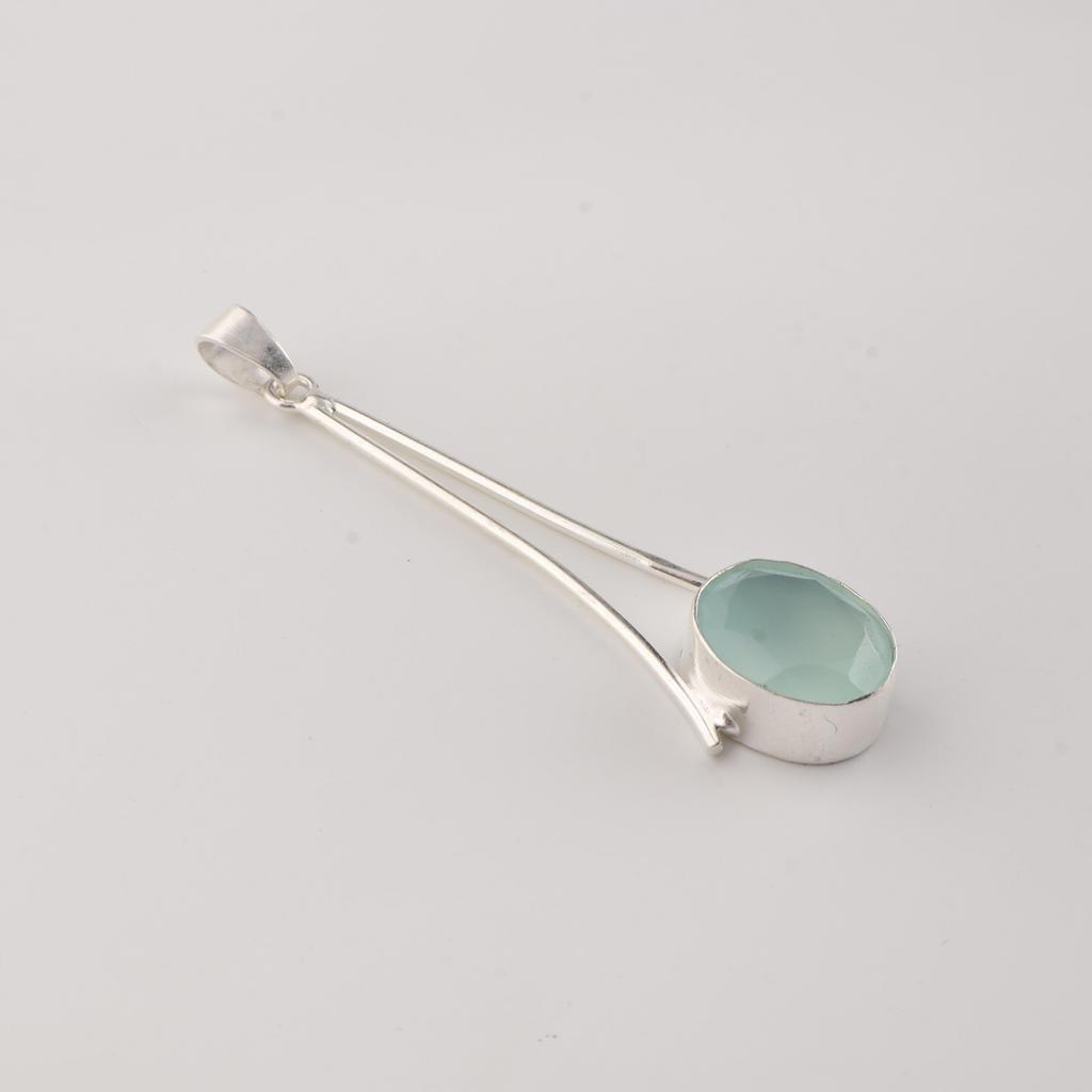 Aqua Chalcedony Gemstone 925 Sterling Silver Jewelry Handmade Elegant Pendant 1.79" For Anniversary Gift PP-69-17