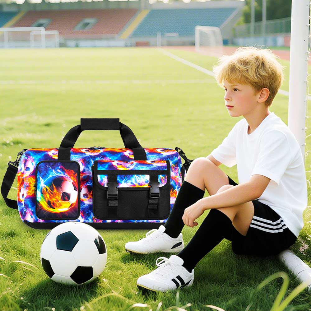 Borsa Duffel per Ragazzi - Borsa Sportiva Leggera Pieghevole con Scomparto per Scarpe, Adatta per Allenamento, Viaggio, Fantasia Calcio