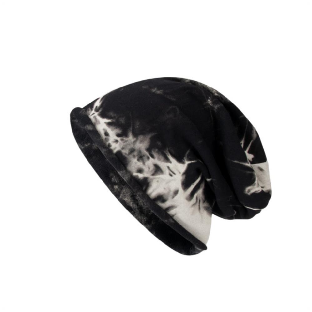 Tie-Dye Knit Beanie Women Spring Fall Beanie Black Versatile Beanie for Large Head Circumference Postpartum Recovery Beanie One Size чёрный