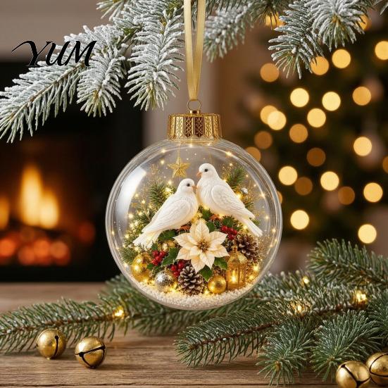 Decorative Props for Holiday Gatherings Christmas 3D Faux Crystal Ball Hanging Ornaments with Warm LED Coordinated Tree Supplies Lights, Luminous