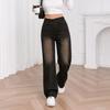 Puffanpop Women's Wide Leg Jeans Retro Wash High Waisted Denim Pants Loose Straight Jeans Y2K Black Butterfly Pants