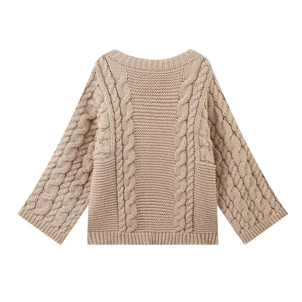 Oversize Knit Pullover Women Casual Lazy Round Neck Kink Solid Sweater Female 2024 Autumn Winter Loose Sleeves Knitwear Lady