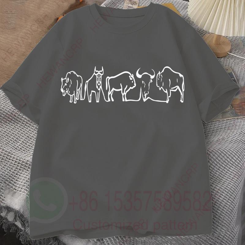 Мужской спортивный костюм Футболка с принтом бизона Круглый вырез Короткие рукава Повседневный Хлопковый Пуловер Влагоотводящий Дышащий Спортивная одежда S