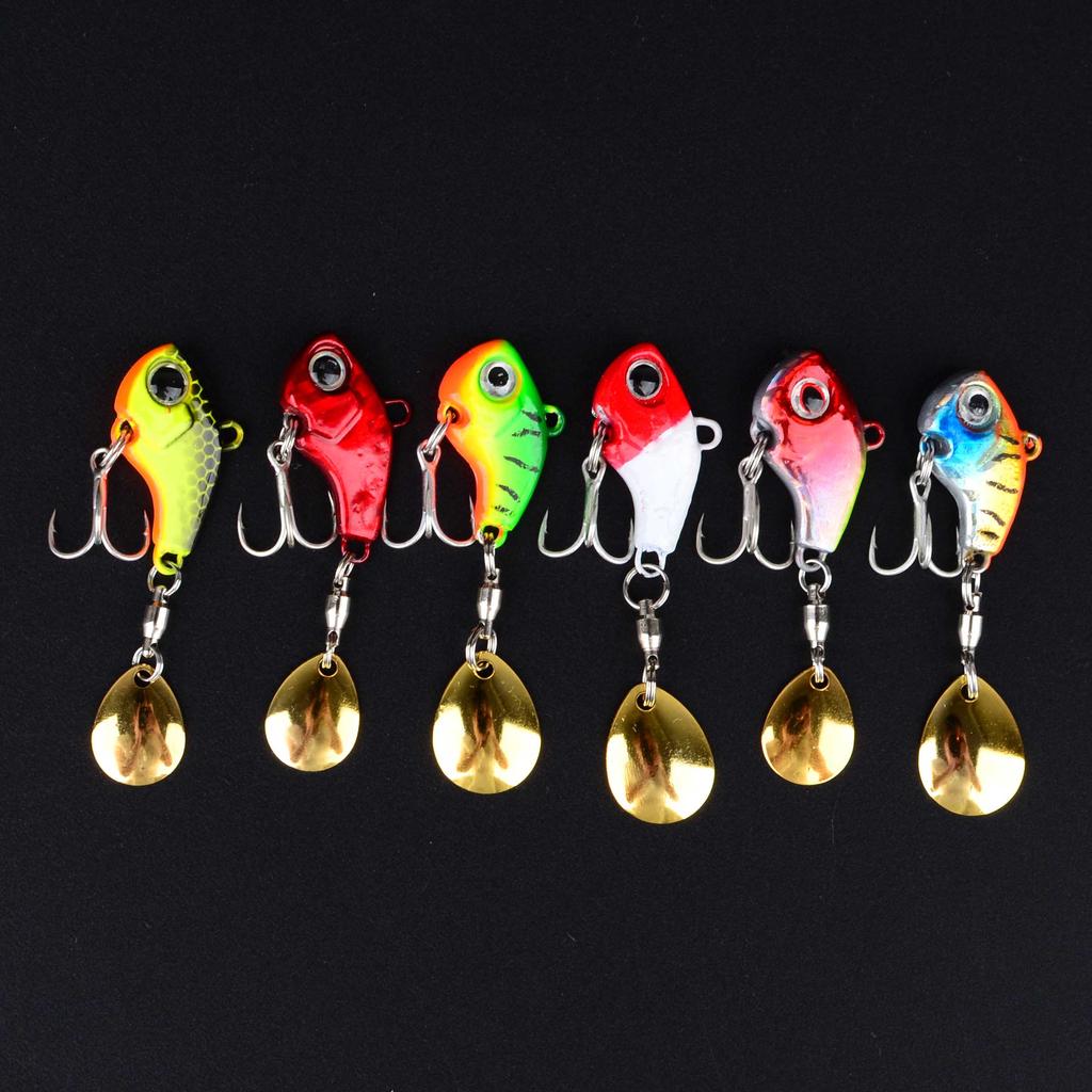 6Pcs Rotating Metal VIB Vibration Bait, Spinner Spoon Fishing Lures Jigs, Trout Winter Fishing Hard Baits Tackle Pesca Lure Set