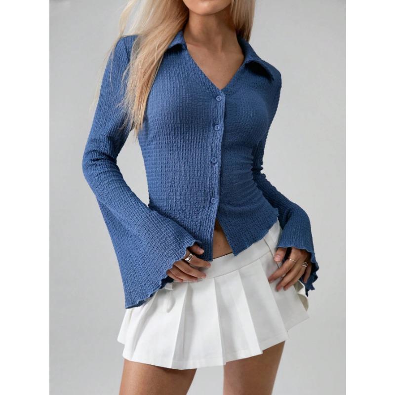 

DAFIFY Женская Мода Повседневные Весенне-Осенние Однотонные Блузки и Рубашки с Принтом и Длинным Рукавом и Воротником ПОЛО XL королевский синий