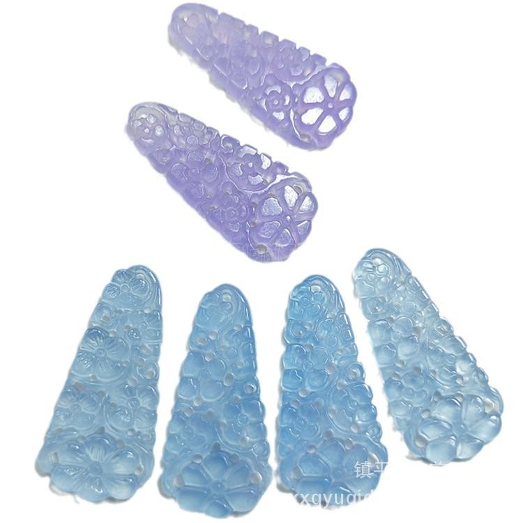 Aquamarine Blue Jade Stone Hollow Pendant Earrings Model A: Blue 15x31mm