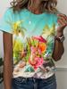 2026 Summer Round Neck Women's T-shirt Fashion 3D Hawaiian Parrot Bird Print Short Sleeve T-shirt Cartoon Casual Top