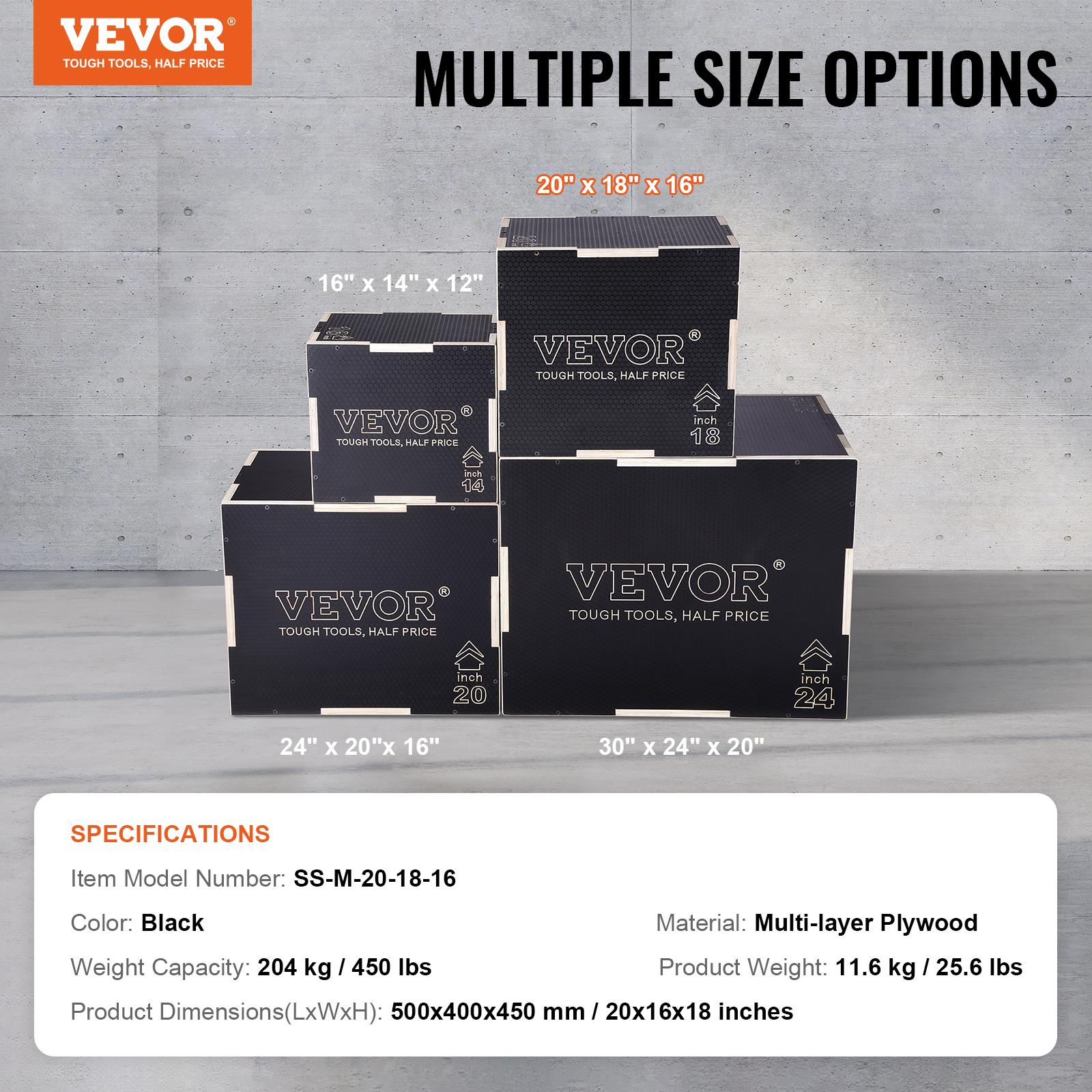 VEVOR 3 In 1 Plyometric Jump Box 20x18x16 Inch Wooden Plyo Box Platform & Jumping Agility Box Anti-Slip Fitness Exercise Step Up