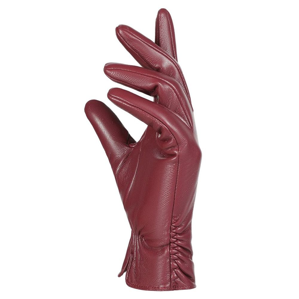 Fleece Lined Five Finger Gloves PU Leather Winter Warm Gloves Women's Gloves  Outdoor Cycling