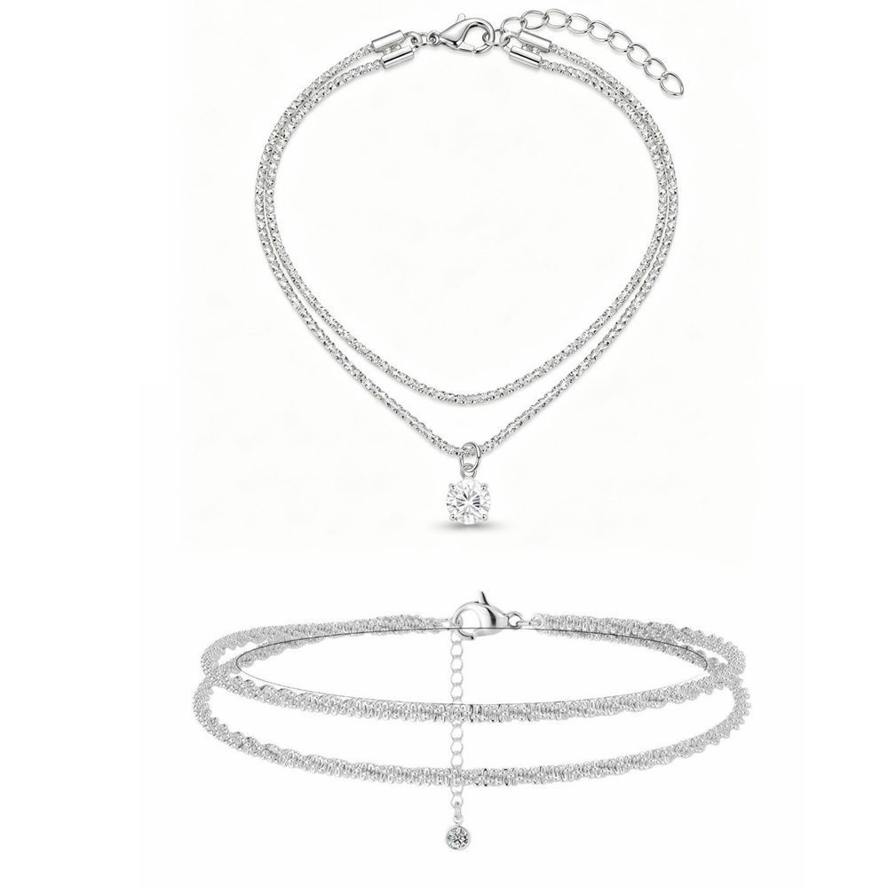 2pcs Adjustable Ankle Chain Sparkling Thin Foot Chain Double-Layer Anklet Daily Parties