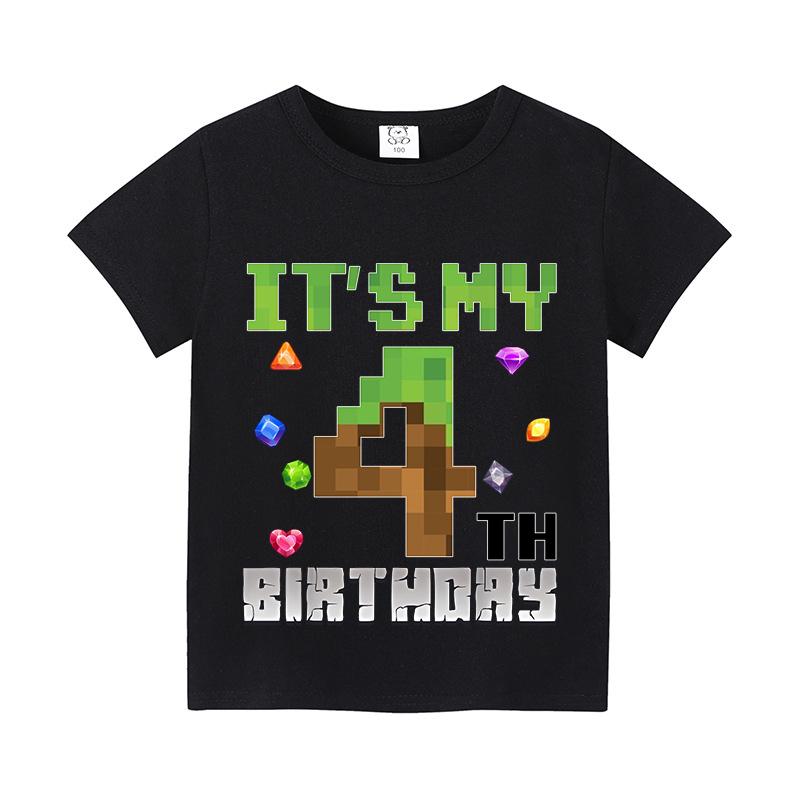 Miner Crafting Number T-shirt Pixels 1-9 Birthday Party Supplies Short Sleeve Tee Boys Girls Summer Clothing Simple Base Tshirt