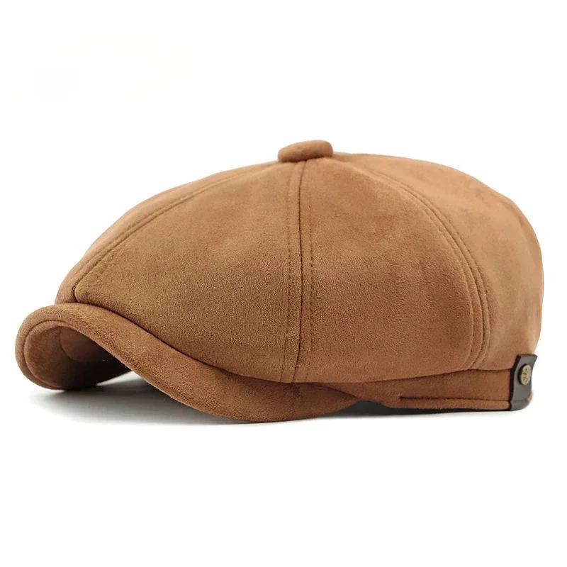

spring Men s Suede Beret Summer Caps for Men Women Artist Painter Octagonal Beret Hat Flat Cap Male Female Plaid Beret Cap 55-60cm кавовий