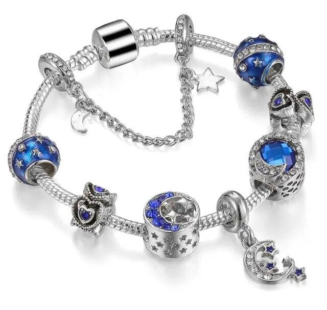 Mode Antik Silber Überzogene Pa Armbänder & Armreifen Kristall Herz Charme Perlen Armband für Frauen DIY Original Schmuck Geschenk